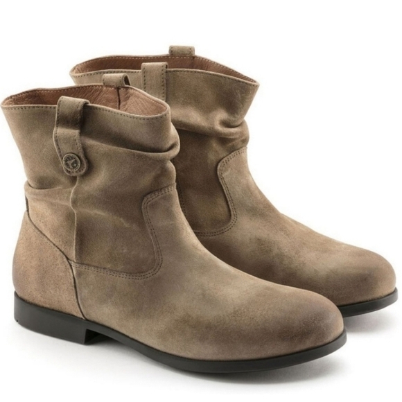 Birkenstock Sarnia Taupe Waxed Suede Leather Slouchy Boho Ankle Boots Booties 37 - Picture 8 of 8
